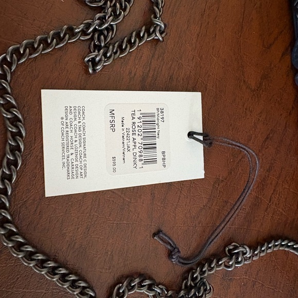 Rare Coach Dinky  Midnight Navy with Leather Flowers - Picture 2 of 11